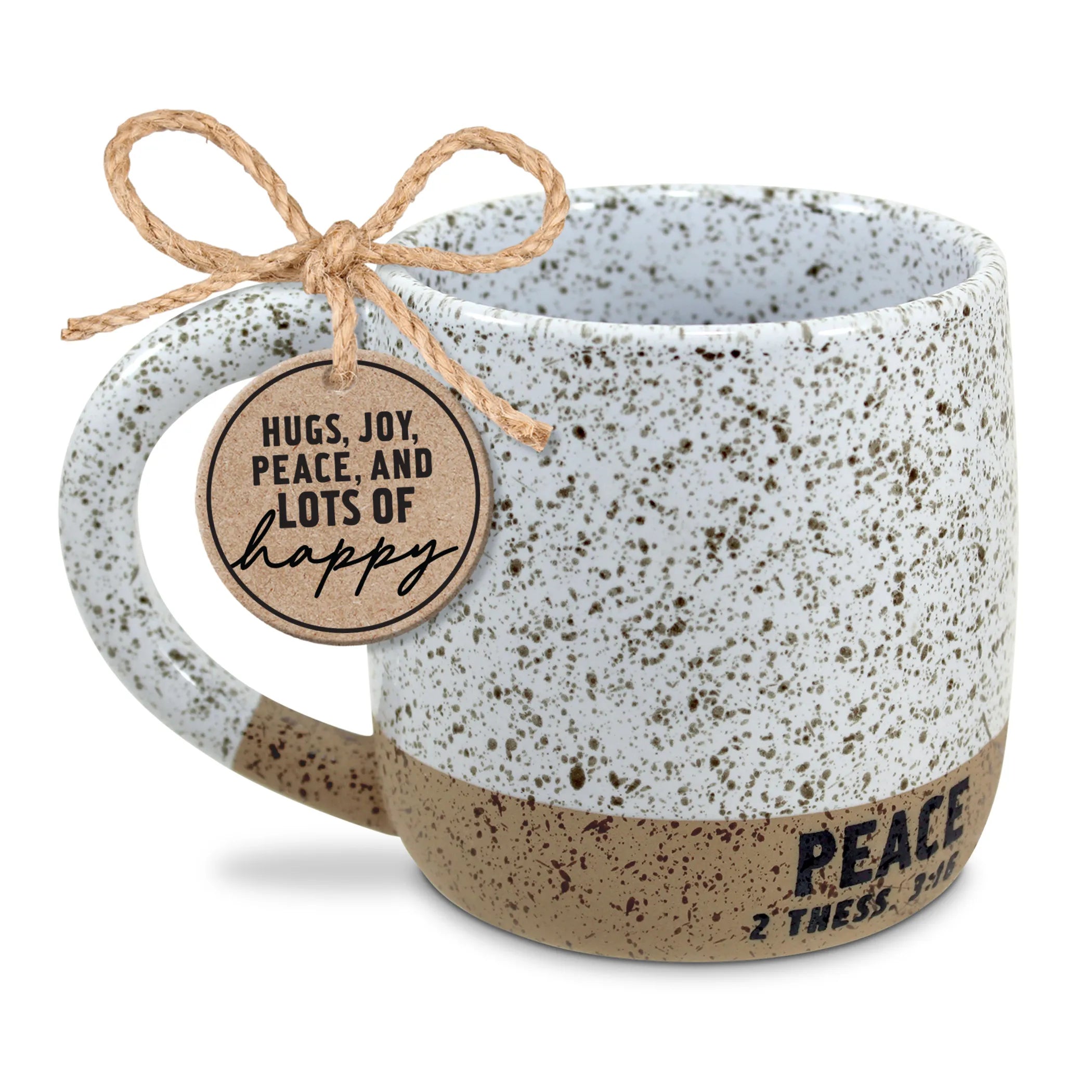Peace Speckled Stone White Ceramic Mug 18 oz - Rustic Handcrafted Coffee Mug