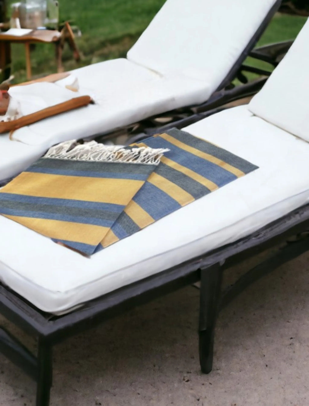 Turkish Beach Towel – Denim Blue & Yellow Striped Eco-Cotton 39" x 71"