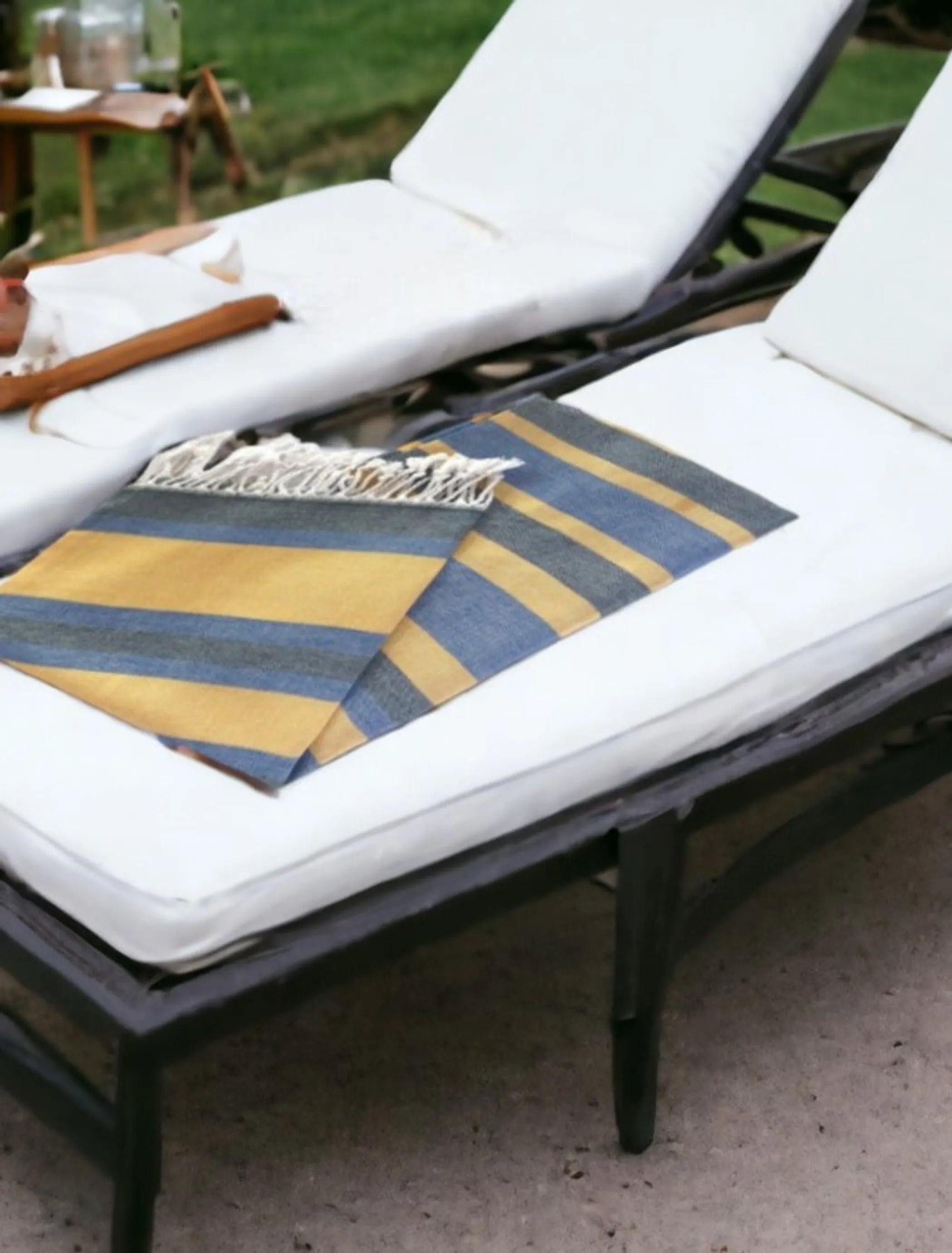 Turkish Beach Towel – Denim Blue & Yellow Striped Eco-Cotton 39" x 71"