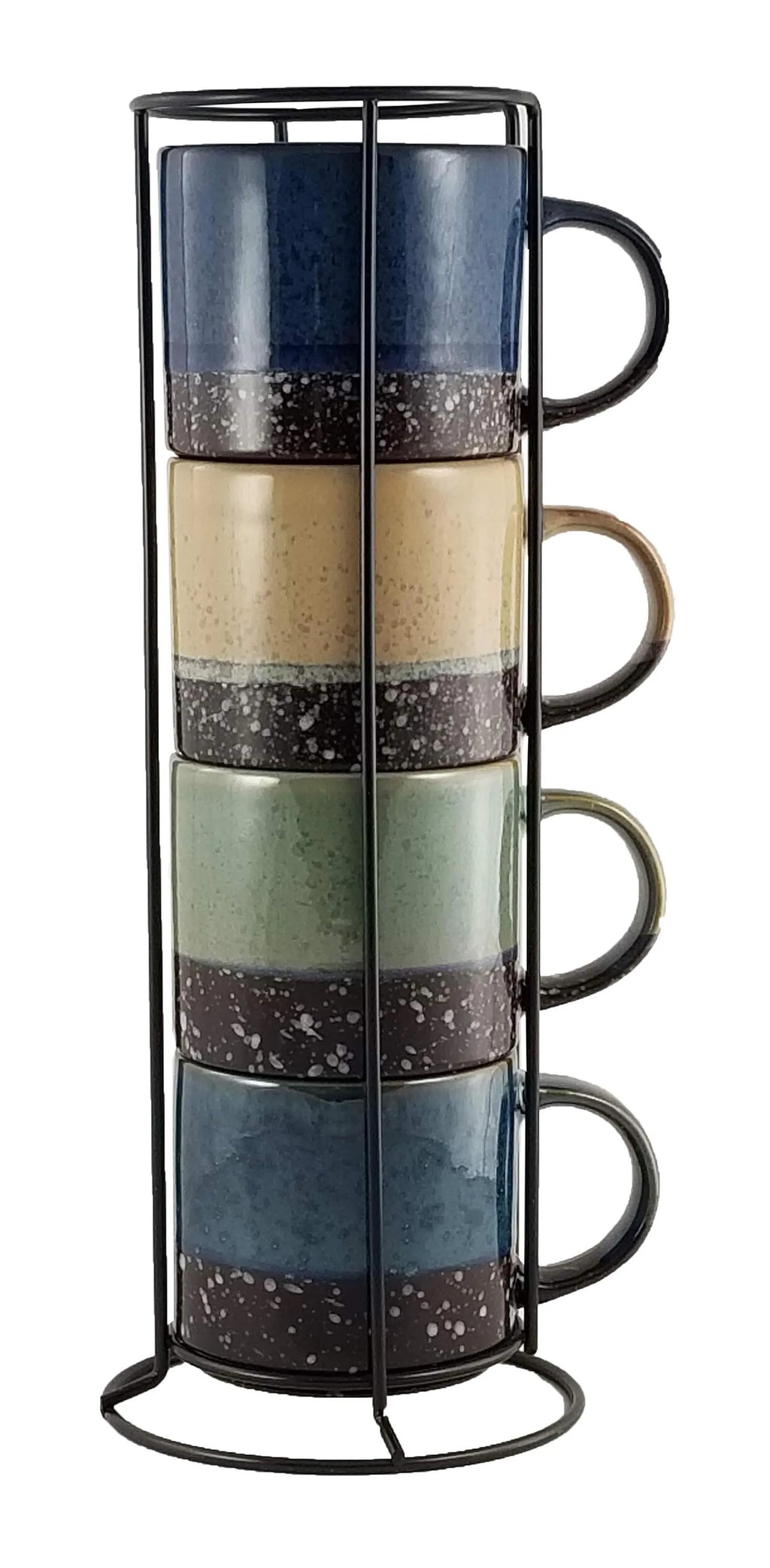 Marcelle 4-Piece Stackable Mug Set – 14 oz Stoneware with Stand | Blue Haven