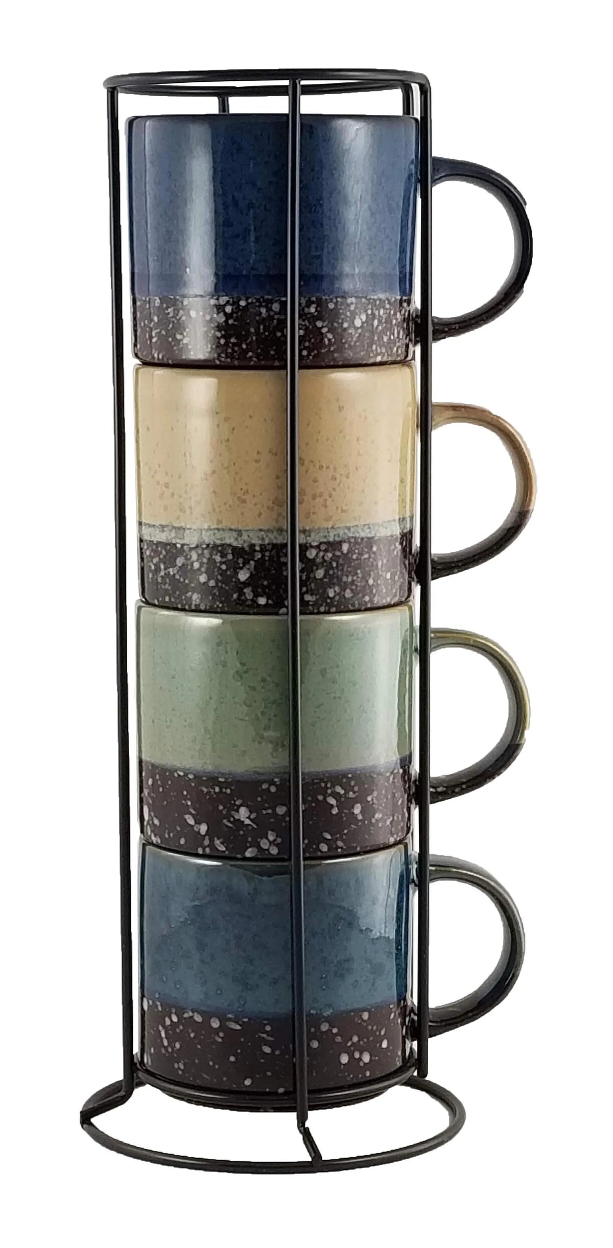 Marcelle 4-Piece Stackable Mug Set – 14 oz Stoneware with Stand | Blue Haven