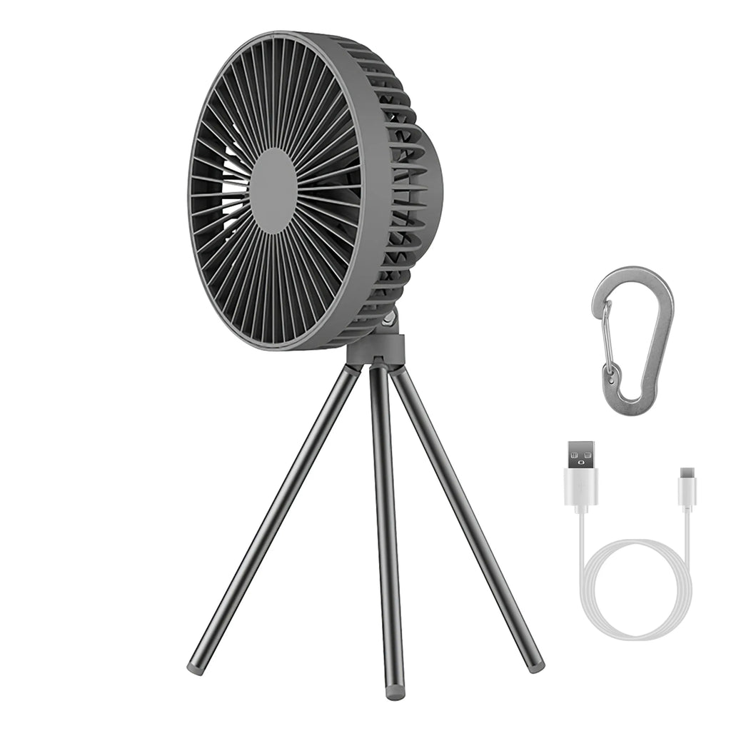 Portable Camping Fan with Rechargeable 4000mAh Battery and Foldable Tripod Stand