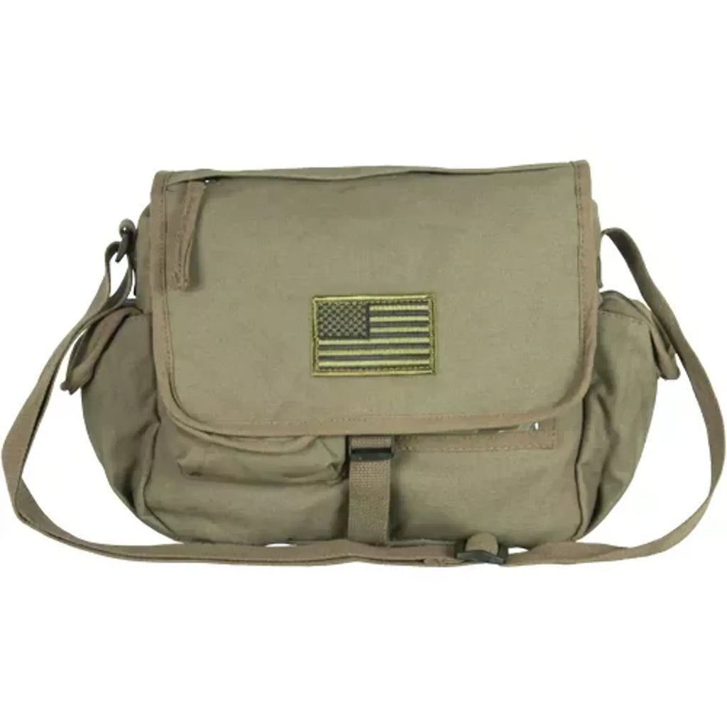Retro Messenger Bag with USA Emblem | Military Canvas Bag - Olive Drab | Fox Outdoor