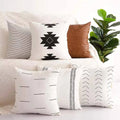Cotton & Faux Leather Throw Pillow Cover Set – 4 Covers, 18x18 | Delmar Décor