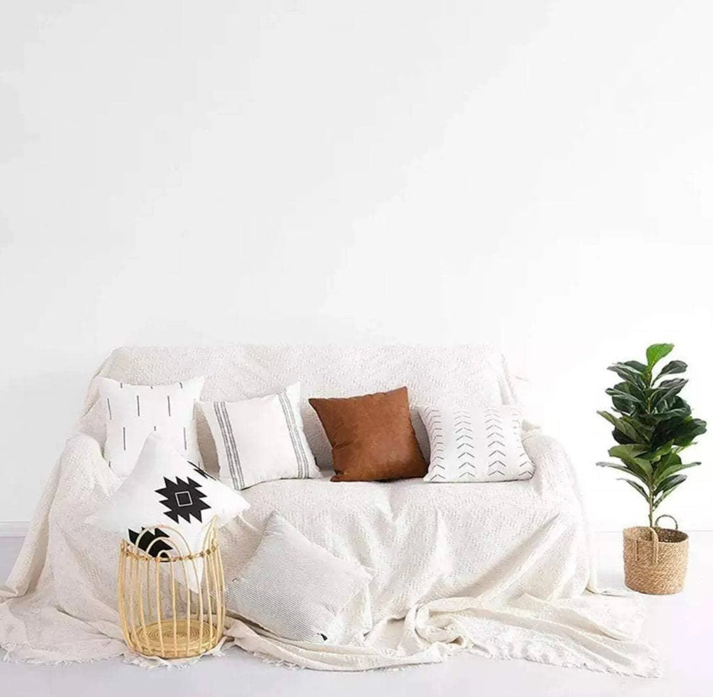 Cotton & Faux Leather Throw Pillow Cover Set – 4 Covers, 18x18 | Delmar Décor