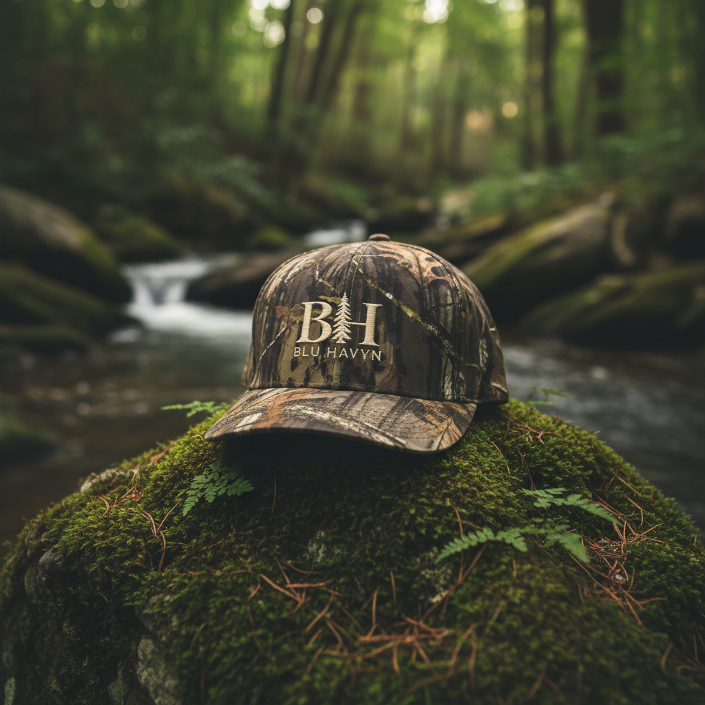 Camo Hat with BH Logo - Close Up