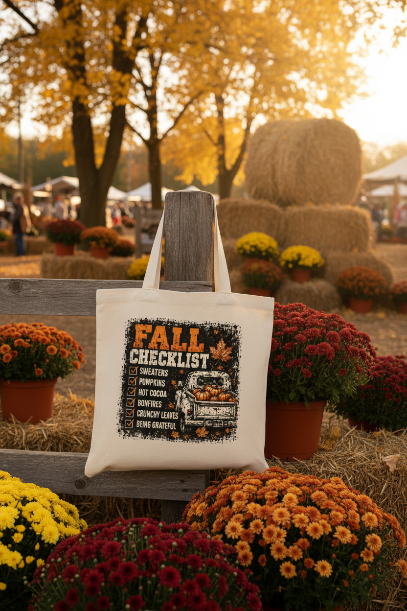 Canvas Tote Fall Checklist - Harvest