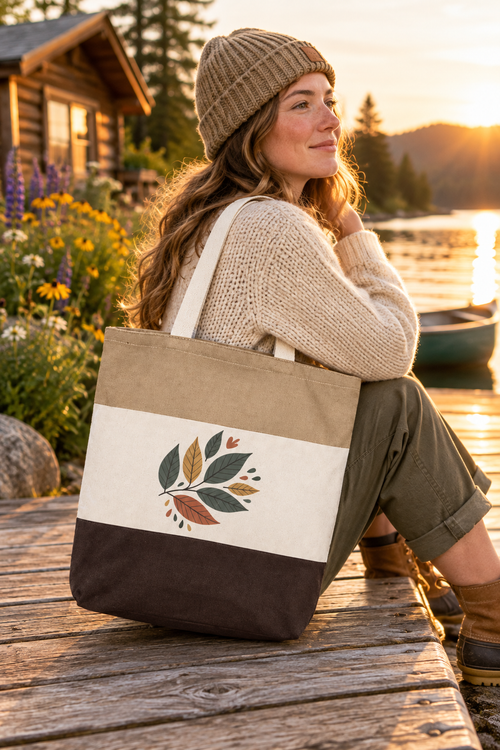 Chocolate/Natural/Khaki tote lifestyle shot