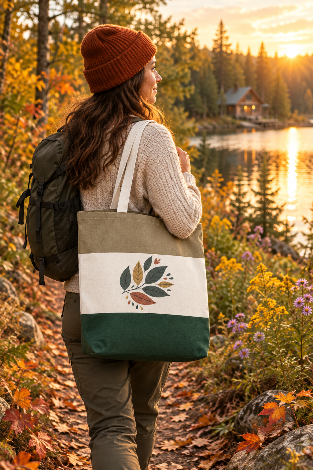 Forest/Natural/Khaki tote lifestyle shot