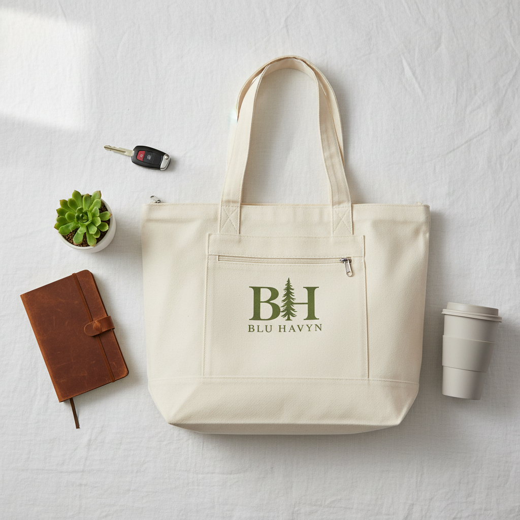 Zippered Canvas Tote - Flat Lay
