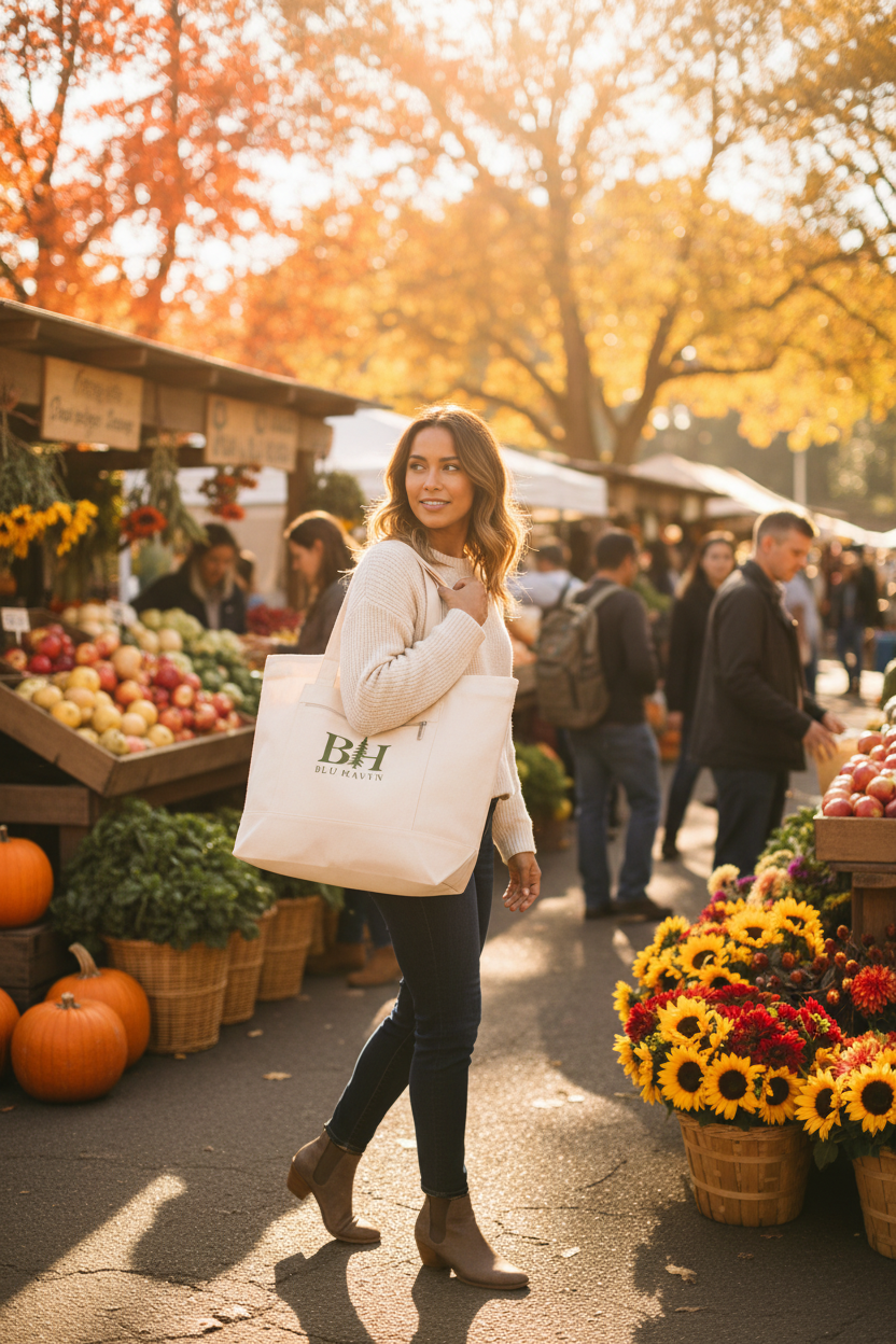 Zippered Canvas Tote - Market
